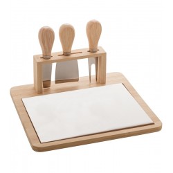 Jogo Para Queijo Tabua De Bambu E Cerâmica Com 3 Utensílios De Aço Inox E Cabo De Bambu Cheese Desig